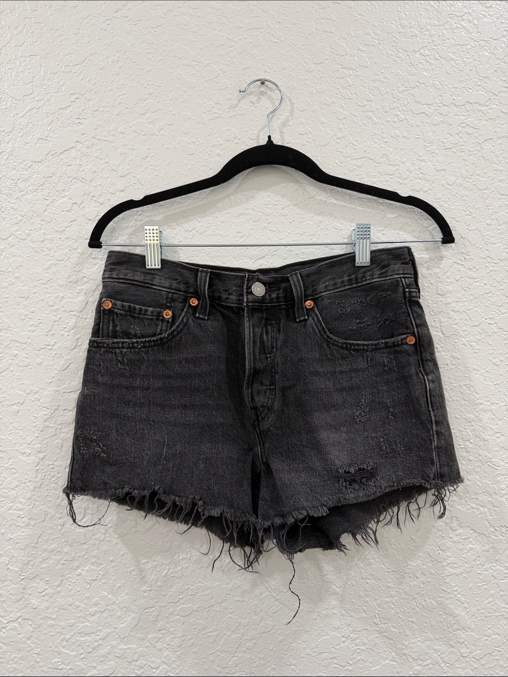 Levi's 501 Black Distressed Cutoff Jean Shorts
